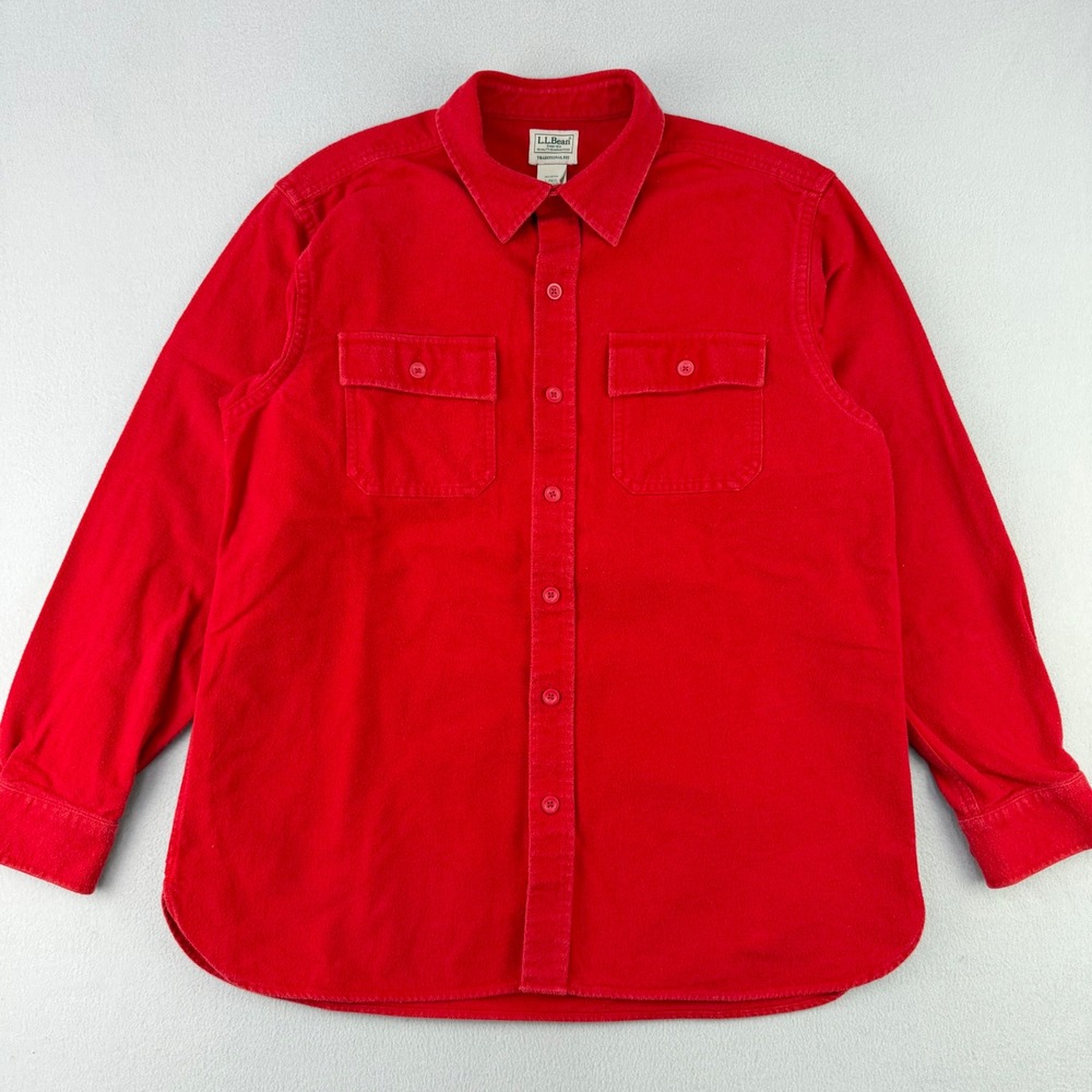 LL Bean Chamois Flannel Shirt Mens Large Red Long Sleeve Traditional Fit Retro